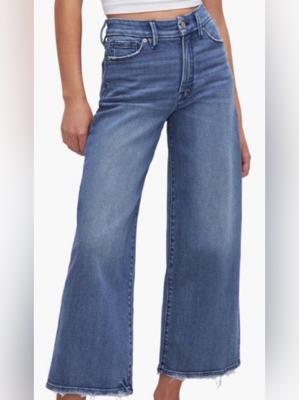 Good American Good Waist Palazzo Crop Wide Jeans Stretchy High Rise Size 15 NWT